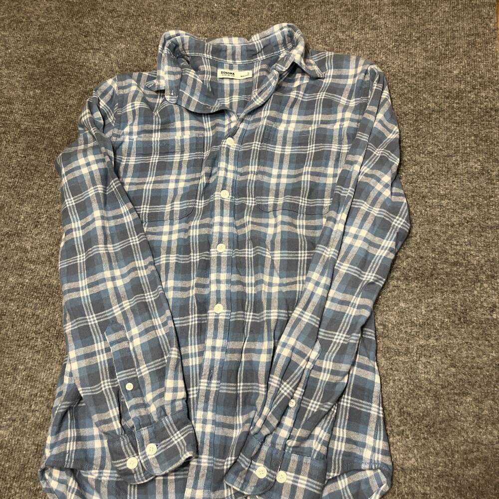 Vintage 90s Geniune Button Up Flannel Blue 100% cotton